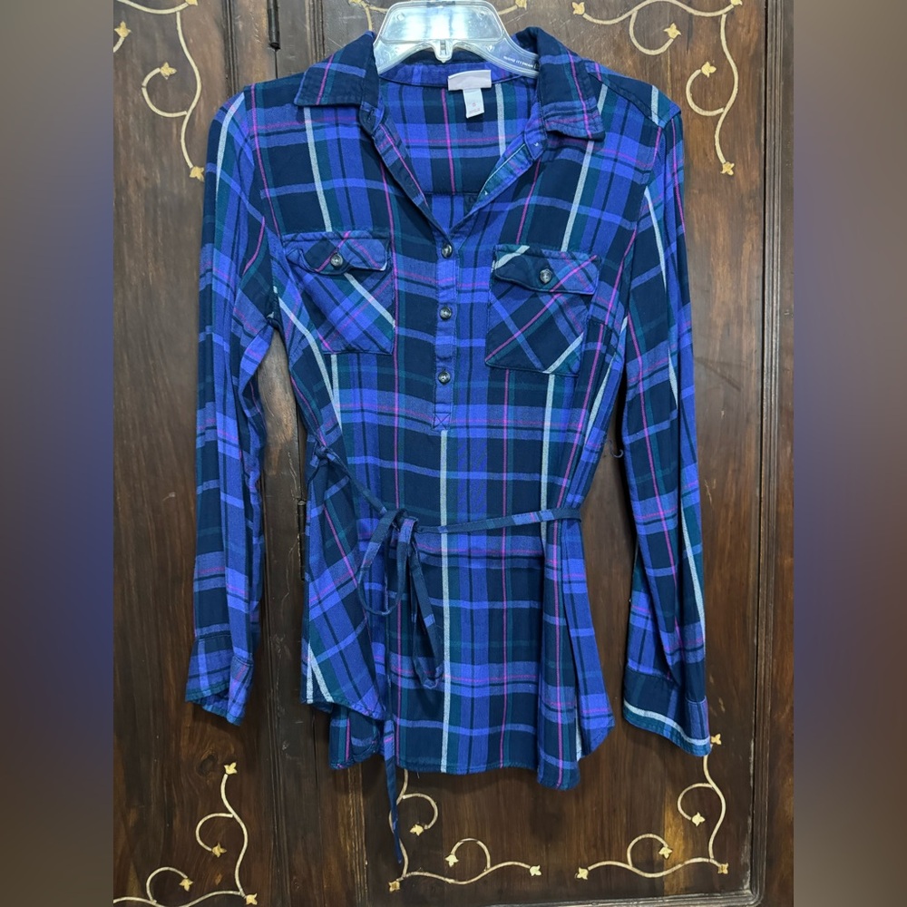 Isabel Maternity by Ingrid & Isabel Blue Long Sleeve Button Down Shirt